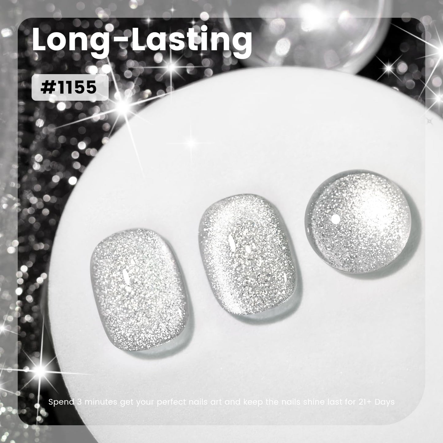 RARJSM Silver Cat Eye Gel Nail Polish with Magnet Stick Reflective Sparkle Translucent Clear White Glitter Cateye Gel Polish 15ml Single Bottle UV LED Curing Requires Soak Off for Home Salon