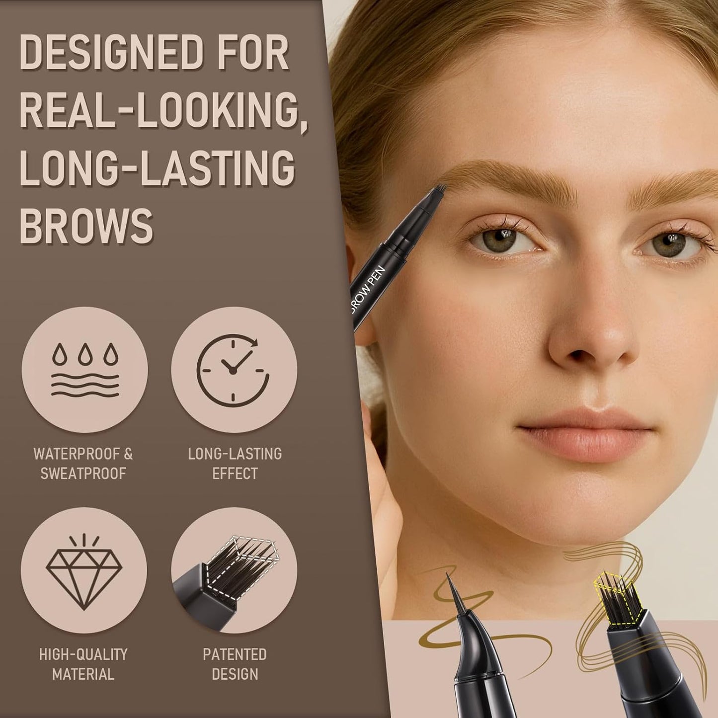 Dual-Ended Microblading Eyebrow Pencil for Women, 2 in 1 Liquid Eyebrow Pencil with Curved Tip and 4D Brow-Fection Microblading Pen, Shaped Fill HairLike Waterproof Lasting Eyebrows 01 Light Brown