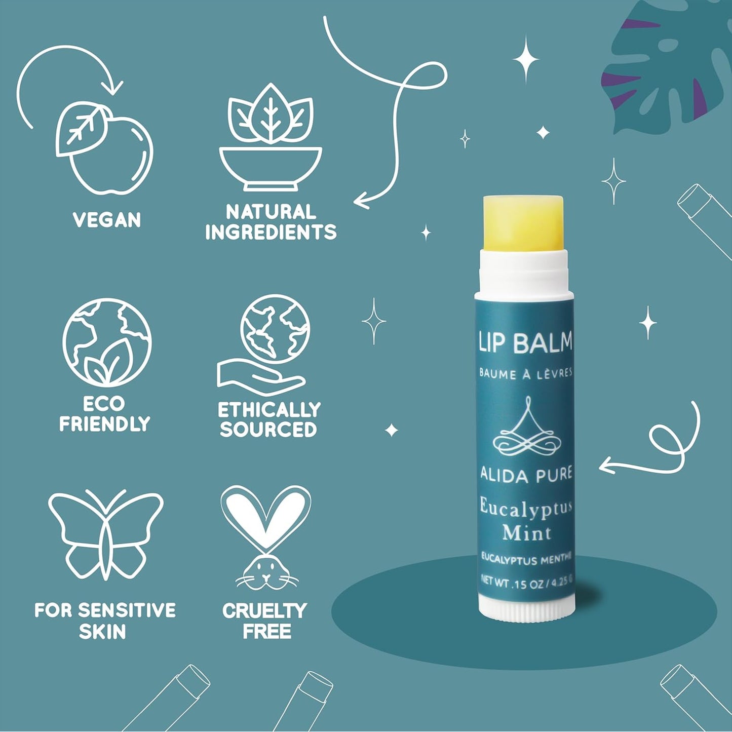 Eucalyptus Mint Lip Balm Collection, Vegan Set, Beeswax Free, with Organic Jojoba and Avocado Oil, Vitamin E, Natural Moisturizer for Dry, Chapped Lips, 3 Tube Set