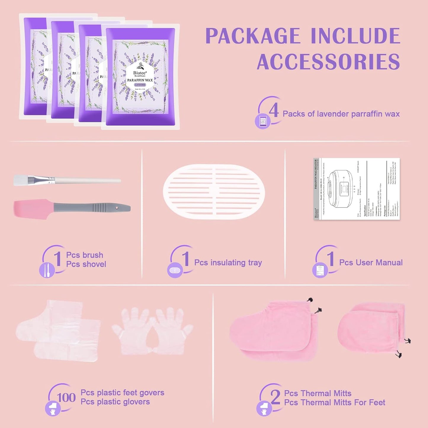 Biutee Paraffin Wax Machine Touchscreen 3500ml Paraffin Wax Warmer with 4 Pack Lavender Wax 30Min Fast Wax Meltdown Temperature Control Paraffin Hot Wax Spa Arthritis Paraffin Bath