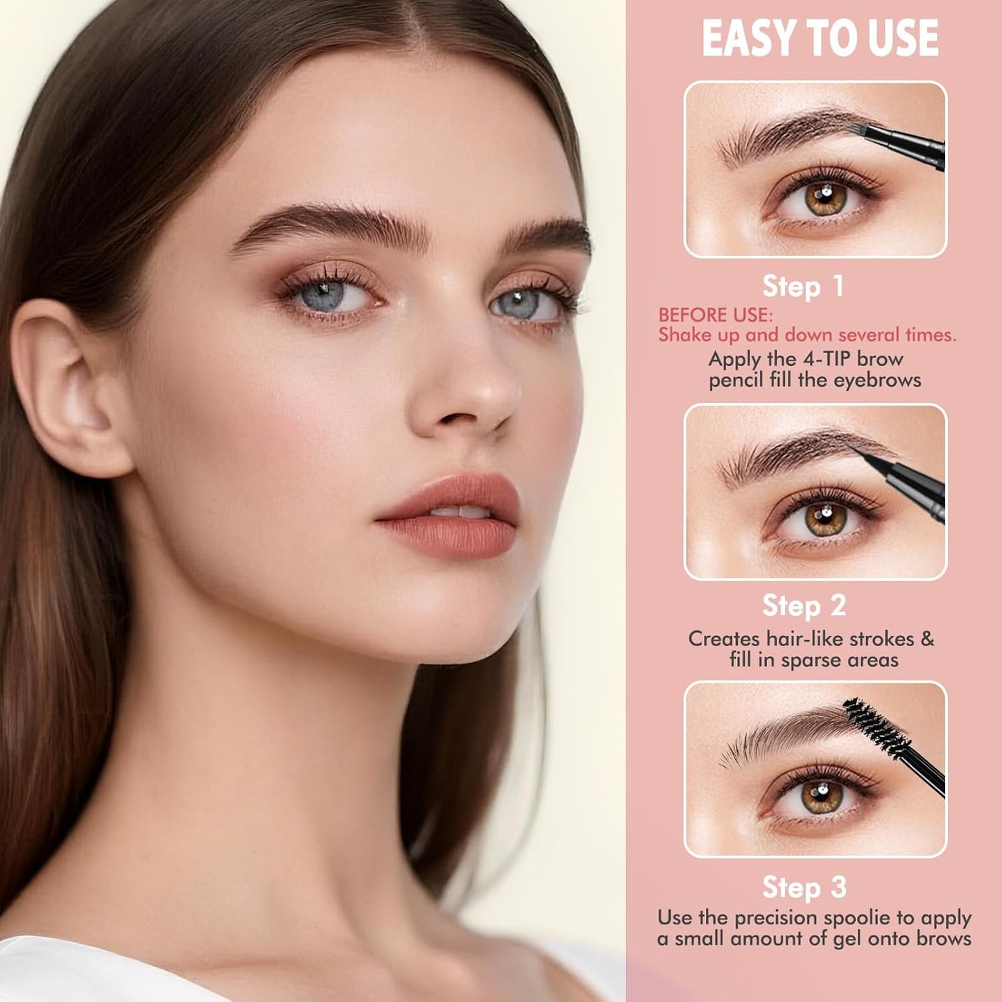 Eyebrow Pen Kit, with Microblading Eyebrow Pen, Eyebrow Gel, Eyeliner, Eyebrow Brush, Eyebrow Pencils for Women, Waterproof, Smudge Proof, Long Lasting Makeup Formula - Black