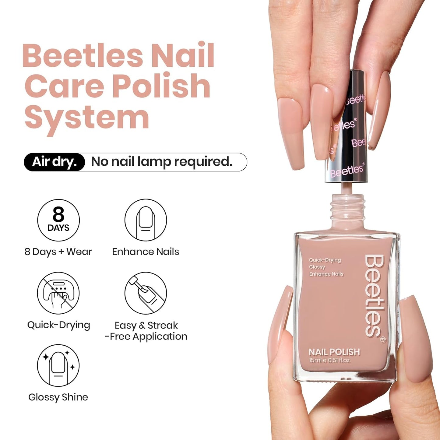 Beetles Nail Polish - Jelly Nail Polish Nude Nail Concealer Fast Dry Quick Natural Brown Nail Strengthener and Growth Treatment for Thin and Damaged Nails,0.51 FL OZ