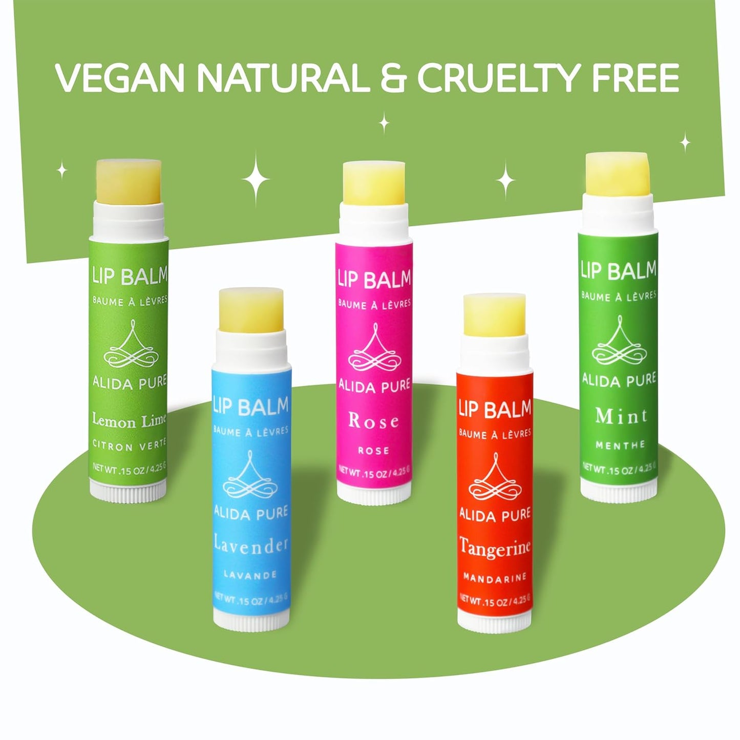 Aria Lip Balm Collection, Vegan Set, Beeswax Free, with Organic Jojoba and Avocado Oil, Vitamin E, Natural Moisturizer for Dry, Chapped Lips, 5 Tube Set