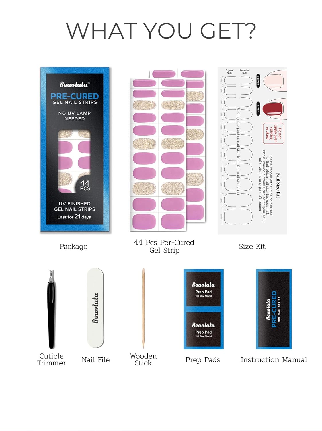 Pre Cured Gel Nail Strips - 44PCS Salon Quality Gel Nail Stickers - Long Lasting Polish Wraps for Women no UV Light Needed Easy Apply& Remove (Peach Pink)