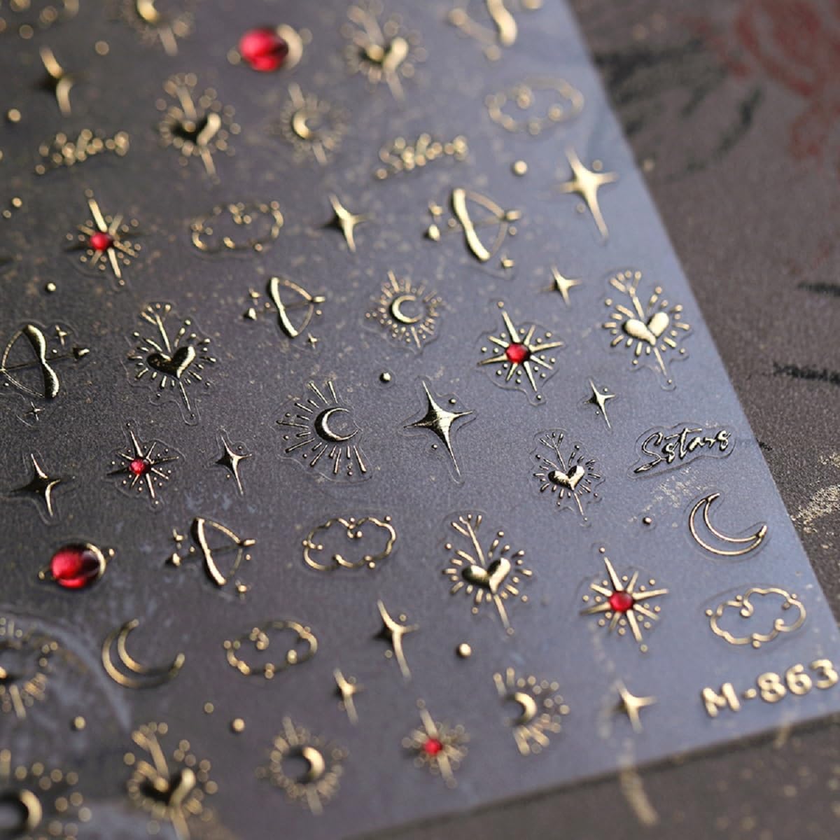 5D Embossed Gold Star Nail Stickers Moon Star Nail Art Stickers 3D Self-Adhesive Nail Decals Love Heart Nails Supplies Design for Women DIY Manicure Accessories Decoration