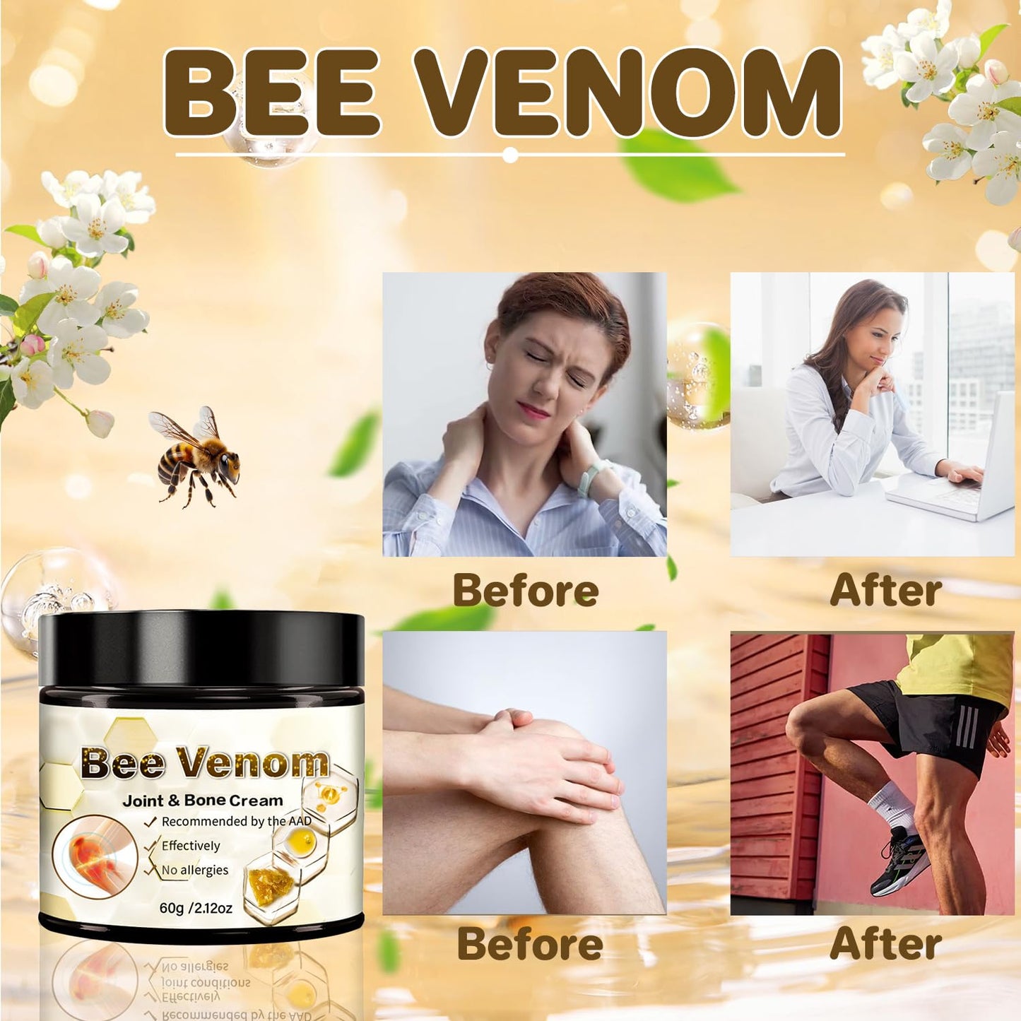 2 PCS Bee Venom Arthritis Cream, Bee Venom Advanced Joint Cream, Bee Venom Joint Relief Cream, Suitable for Back, Neck, Hands, Foot Joints, Etc