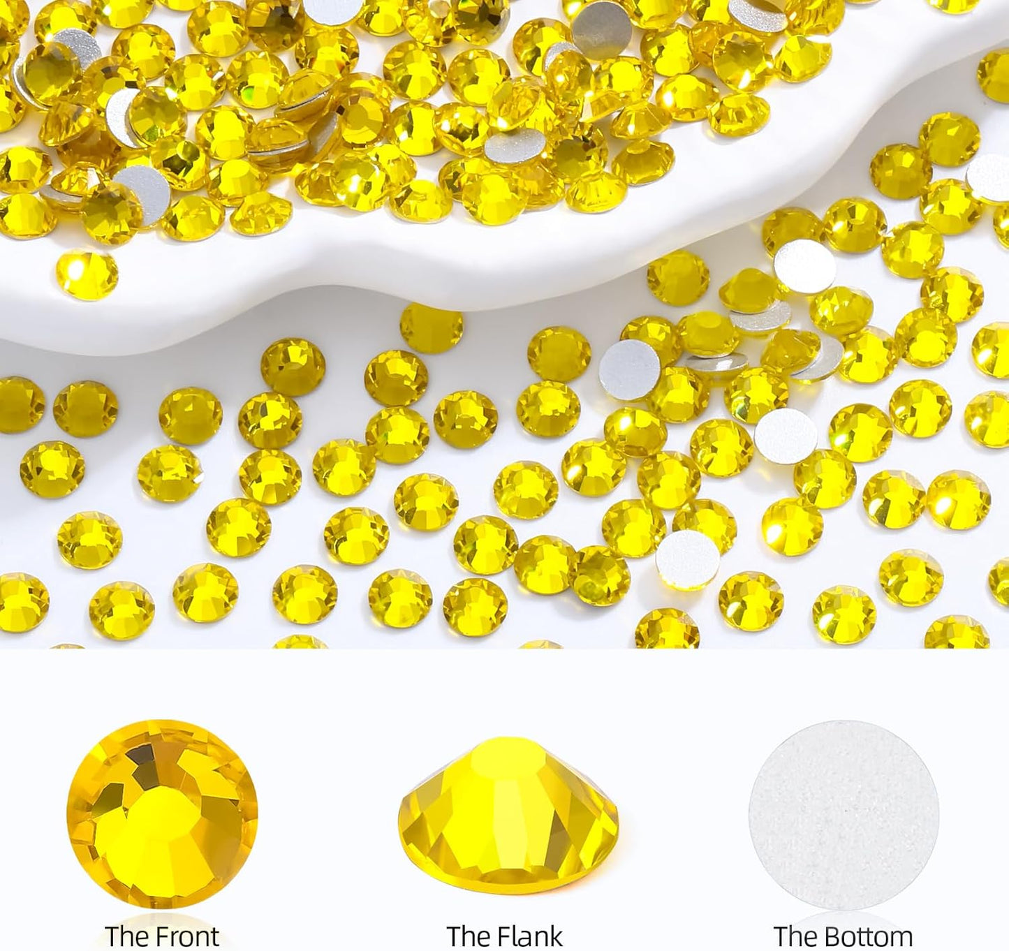 Yellow Flatback Rhinestones, Glass Rhinestones for Nail Art and Craft, Glue Fix, Loose Crystal Gemstones(Yellow, SS12, 2880pcs, 2.9-3.0mm)