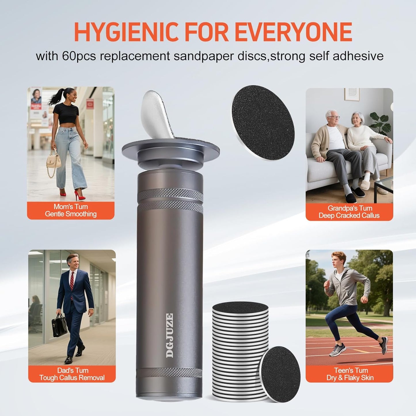 PowerPro Electric Foot Callus Remover,36W Professional 1200rpm Adjustable Speed Metal Body Heavy Duty Grinder for Dead Skin,Automatic Foot Sander with 60pcs Sandpaper Pads(Grey)