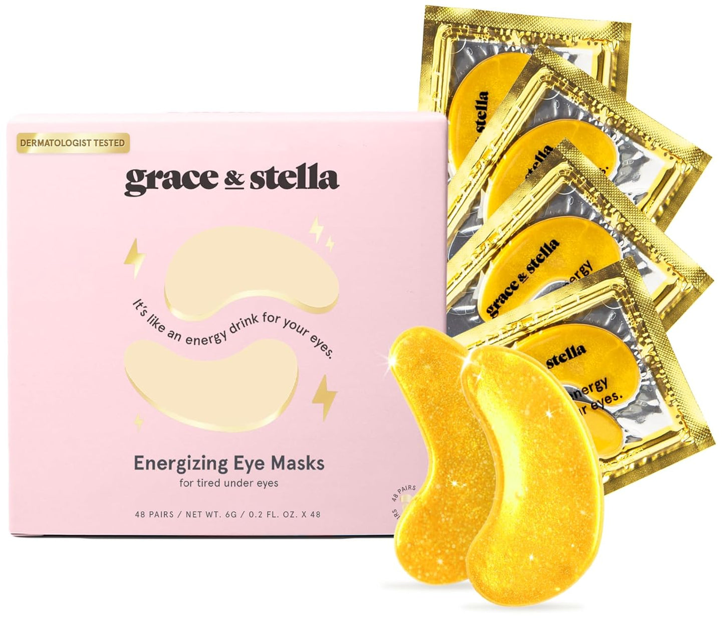 grace & stella Award Winning Under Eye Mask - Travel Essentials - Birthday Gifts for Women - Gel Eye Patches for Dark Circles, Puffy Eyes, Wrinkles, Undereye Bags - Vegan Self Care (48 Pairs, Gold)