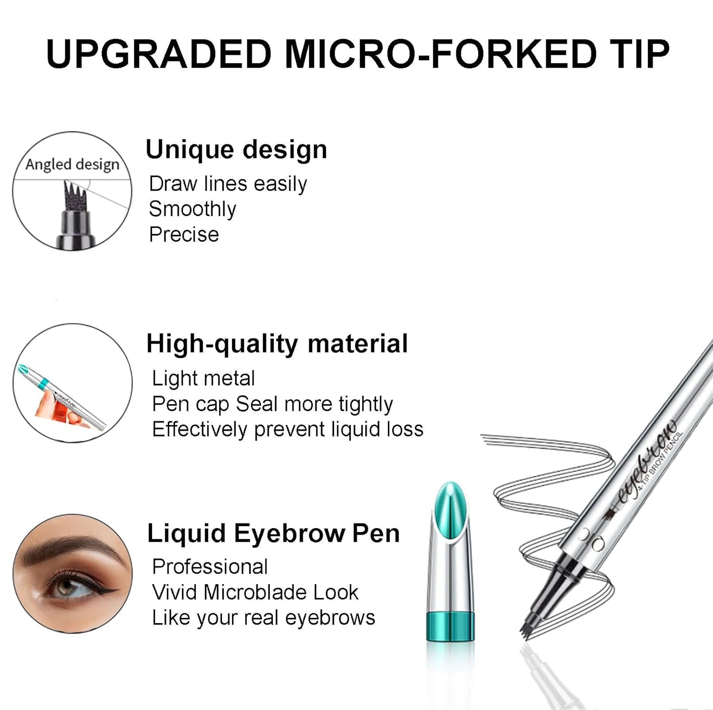 Microblading Eyebrow Pencil, Eyebrow Pen with an Upgrade Micro-Fork Tip Applicator, Waterproof Long-Lasting Microblading Brow Pen, Brow Pencil for Natural Looking Brows Makeup, Dark Brown, 1Pcs