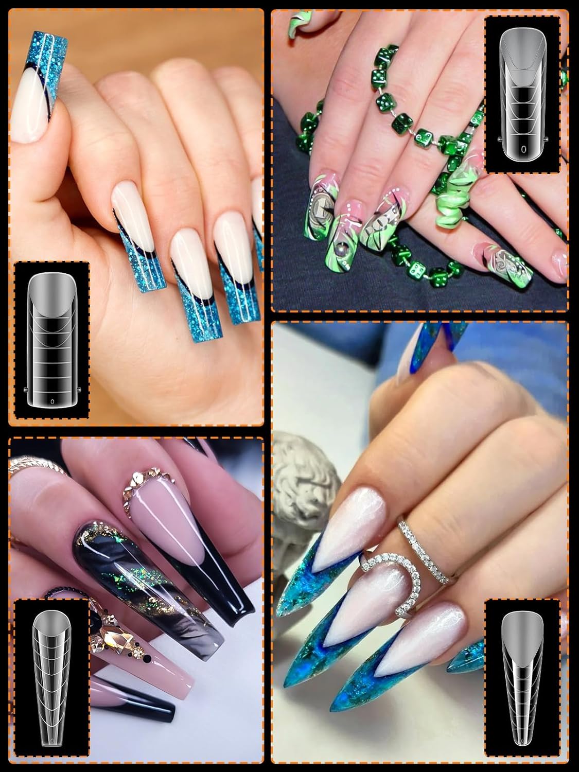 TOROKOM Dual Form Kit, 192PCS Poly Gel Forms for French Nails, 96PCS Reusable Silicone Pads, 5PCS Clips, Brush Pen, Files Buffer, Extension Kit for Beginner