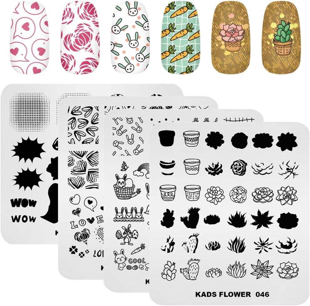 KADS 20pcs Nail Stamp Plates Set - Leaves, Flowers, Animal Nail Art Templates (20 Pcs)