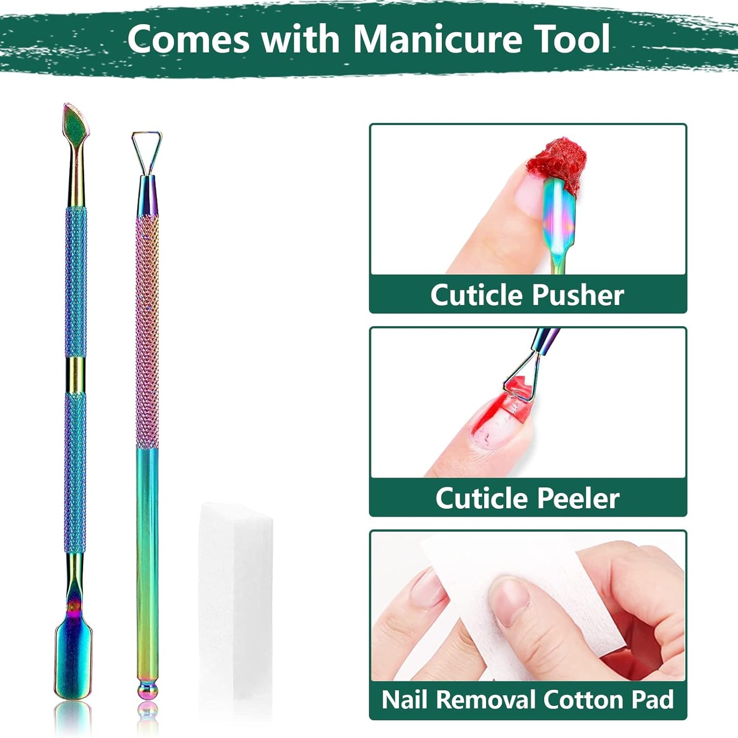 Gel Nail Polish Remover Kit - 2 Pack Gel Polish Remover with Latex Tape Peel Off Liquid & Manicure Tools, 2-5 Minutes Professional Quick Remove Polish, No Soaking or Wrapping, Perfect Gifts