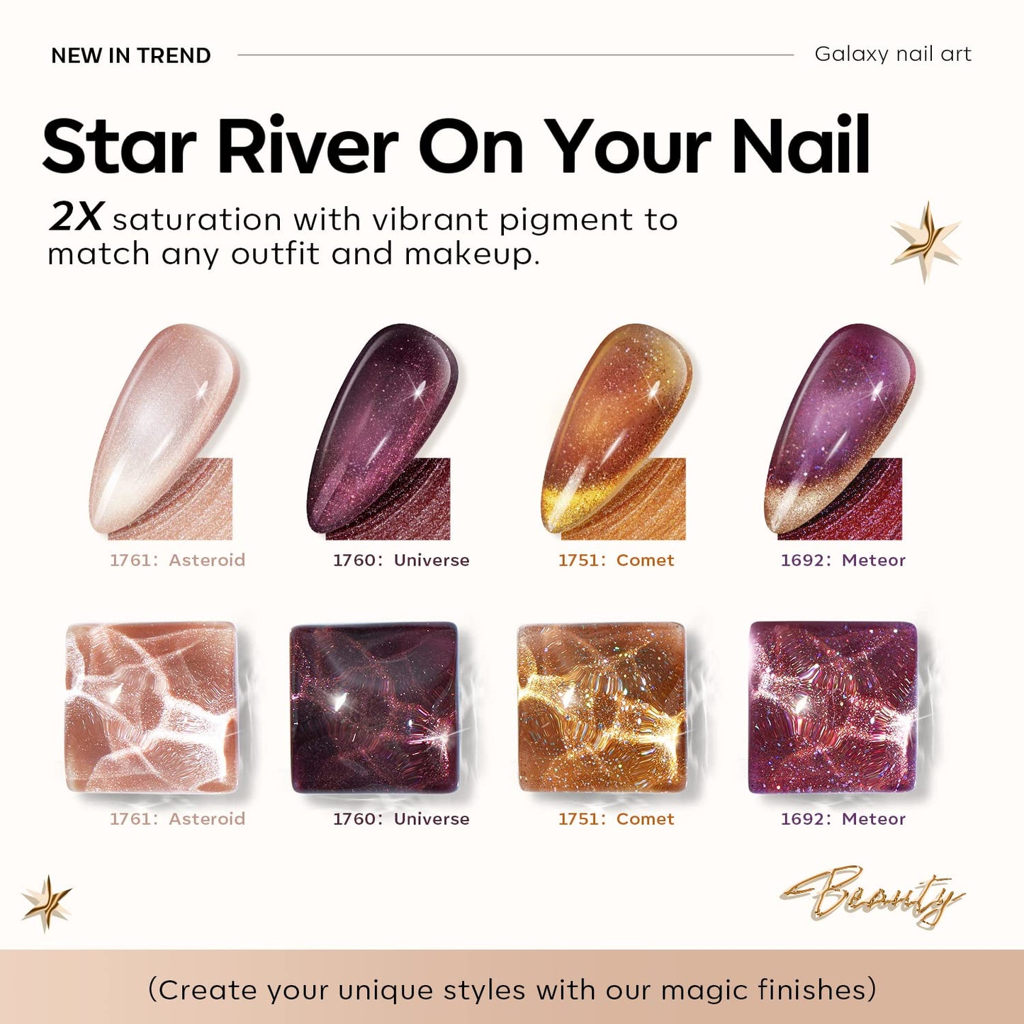 modelones Gel Nail Polish Set, 6 Colors Nude Brown Gel Polish Glitter Burgundy Shiny Champagne Gold Magnetic Cat Eye Effect Sparkle Stunning Home Nail Art Kit Gift for Girl Women