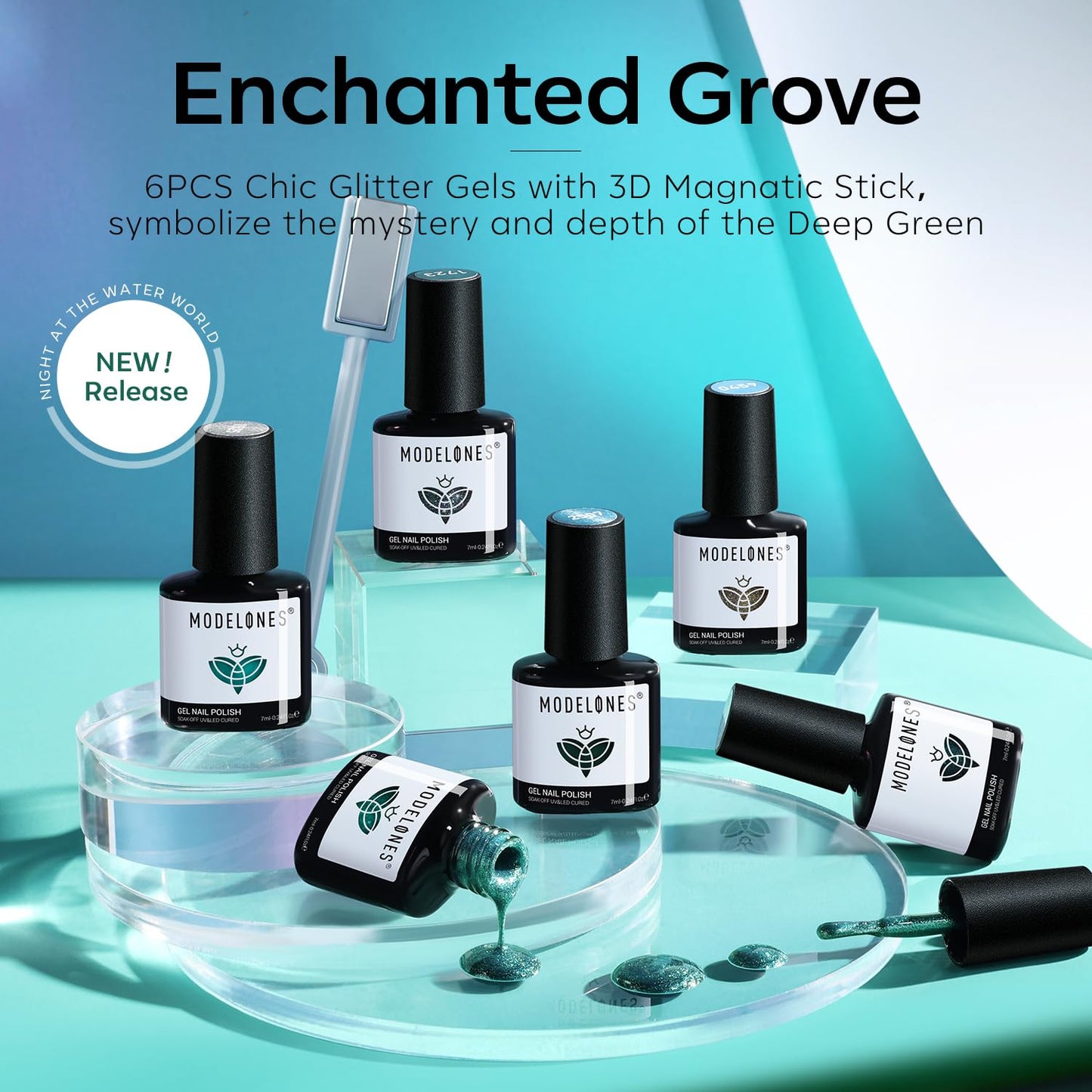 modelones Gel Nail Polish Set, 6 Colors Fall Winter Blue Green Cat Eye Collection 9D Gel Polish Sparkle Reflective Glitter Nail Polish with Magnet Soak Off LED Nail Art Kit DIY