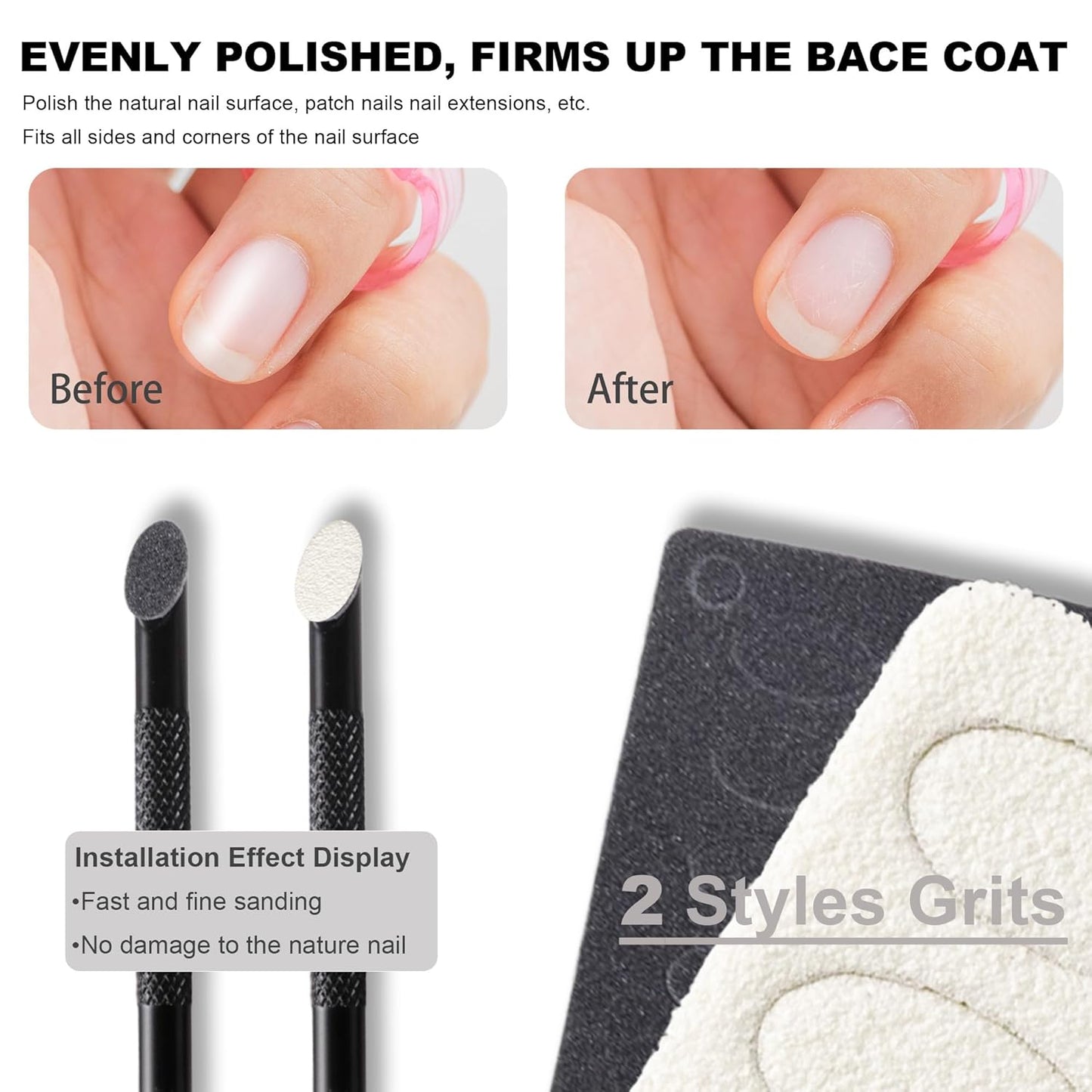 Cuticle Pusher Cuticle Nipper Set, Russian Pre-Treatment Nail Pushers, Cuticle Remover with 100/180 Grit Sandpaper, 7mm Full Jaw Cuticle Trimmer, Nail Care for Manicure Pedicure Nail Art