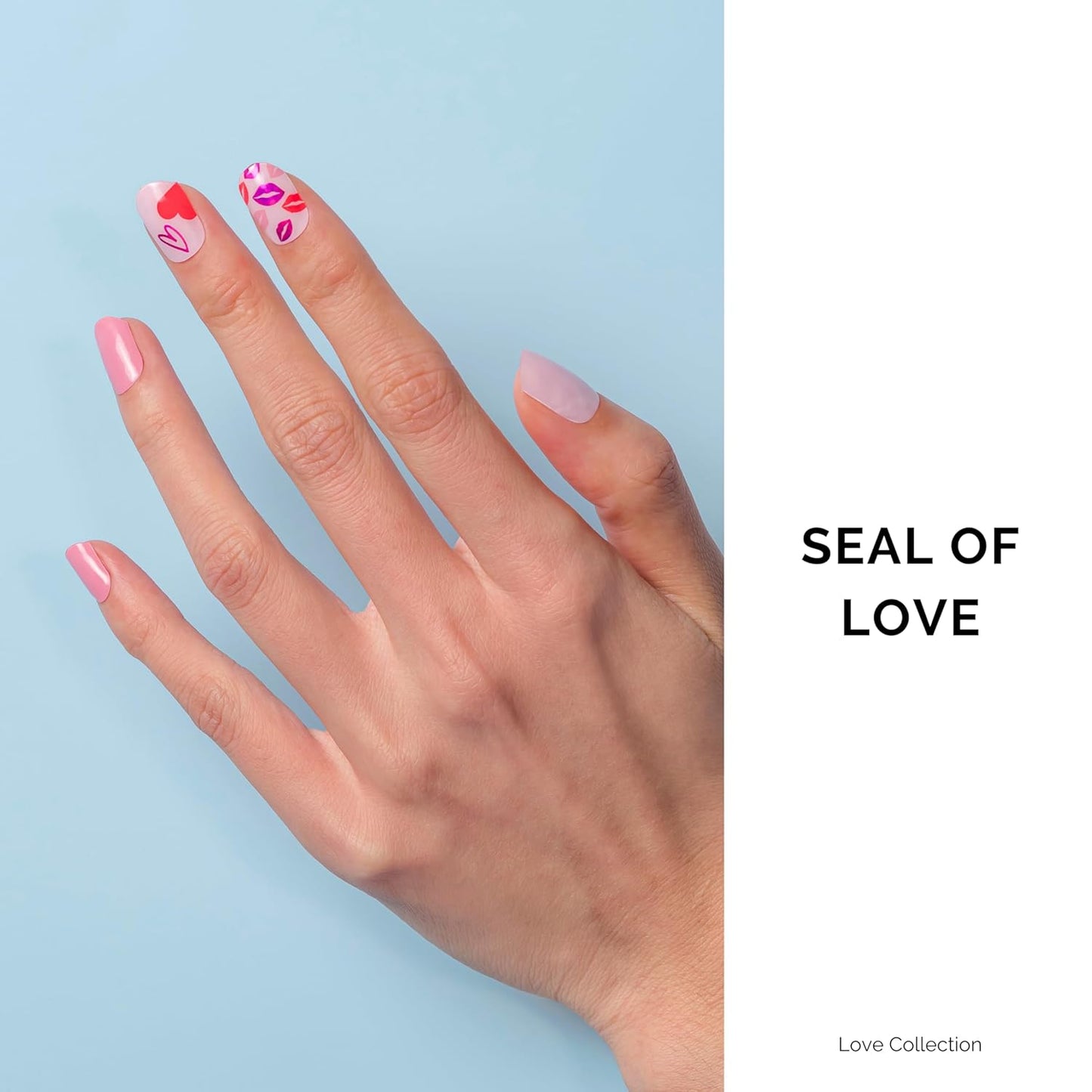 NAILOG Semi Cured Gel Nail Strips for Valentine's Day, 34 pcs Salon-Quality Gel Nail Stickers, Long Lasting Nail Wraps for Women with Soft Gel Finish Pink(Seal of Love)