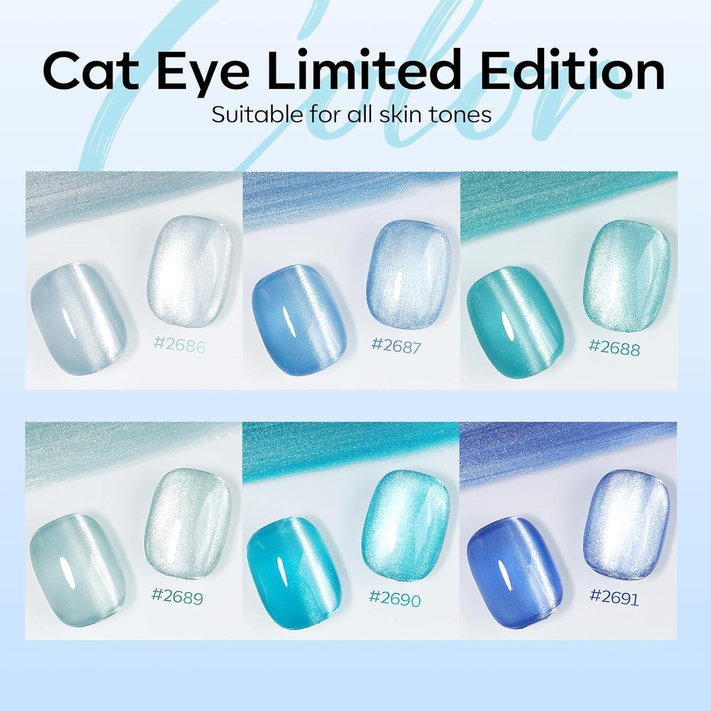 modelones Cat Eye Gel Nail Polish Set, 6 Colors Light Baby Blue Green 9D Cat Eye Glitter Gel Polish with Magnetic Stick Soak Off LED Manicure DIY Salon Gift Starter Kit