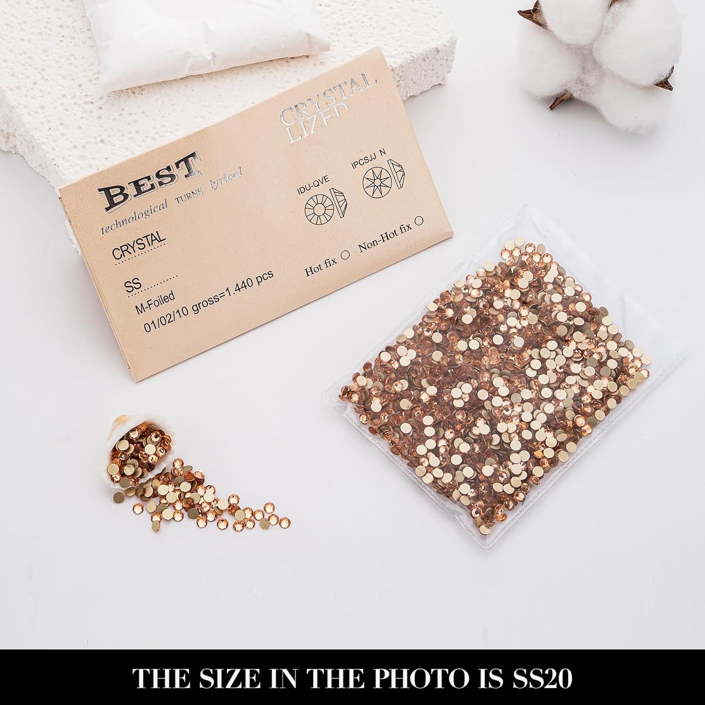 Novani Champagne Rhinestones 1440pcs Flat Back Round Rhinestone Style 2088 Sparkly Crystal Gemstones for Nail Art and Crafting SS16,3.8-4.0mm