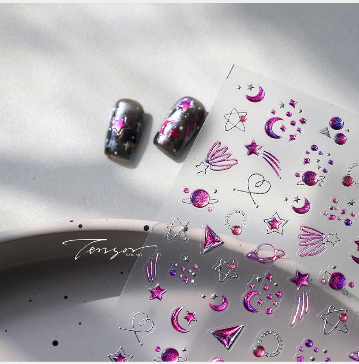 Purple Nail Art Stickers Star Moon Nail Decals 5D Embossed Jelly Nails Stickers Self Adhesive with Design for Women Girls Kid Manicure Charms Supply DIY Decoration Accessories