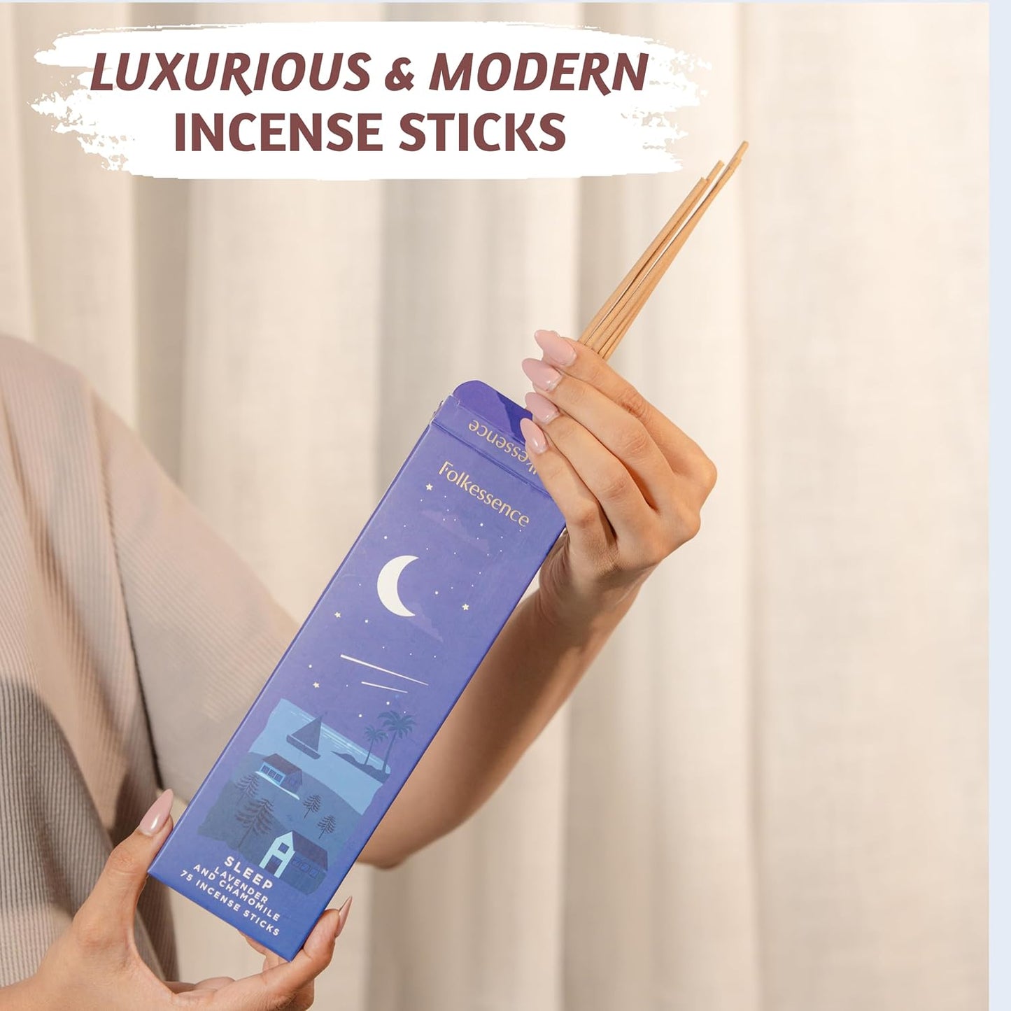 Folkulture Incense Stick for Home | Pack of 75 (8") Non Toxic Insence-Sticks for Meditation with 45 Mins Burn Time | Organic Insence, Lavender Inscents-Sticks | Chamomile Inscent Stick for Gifts