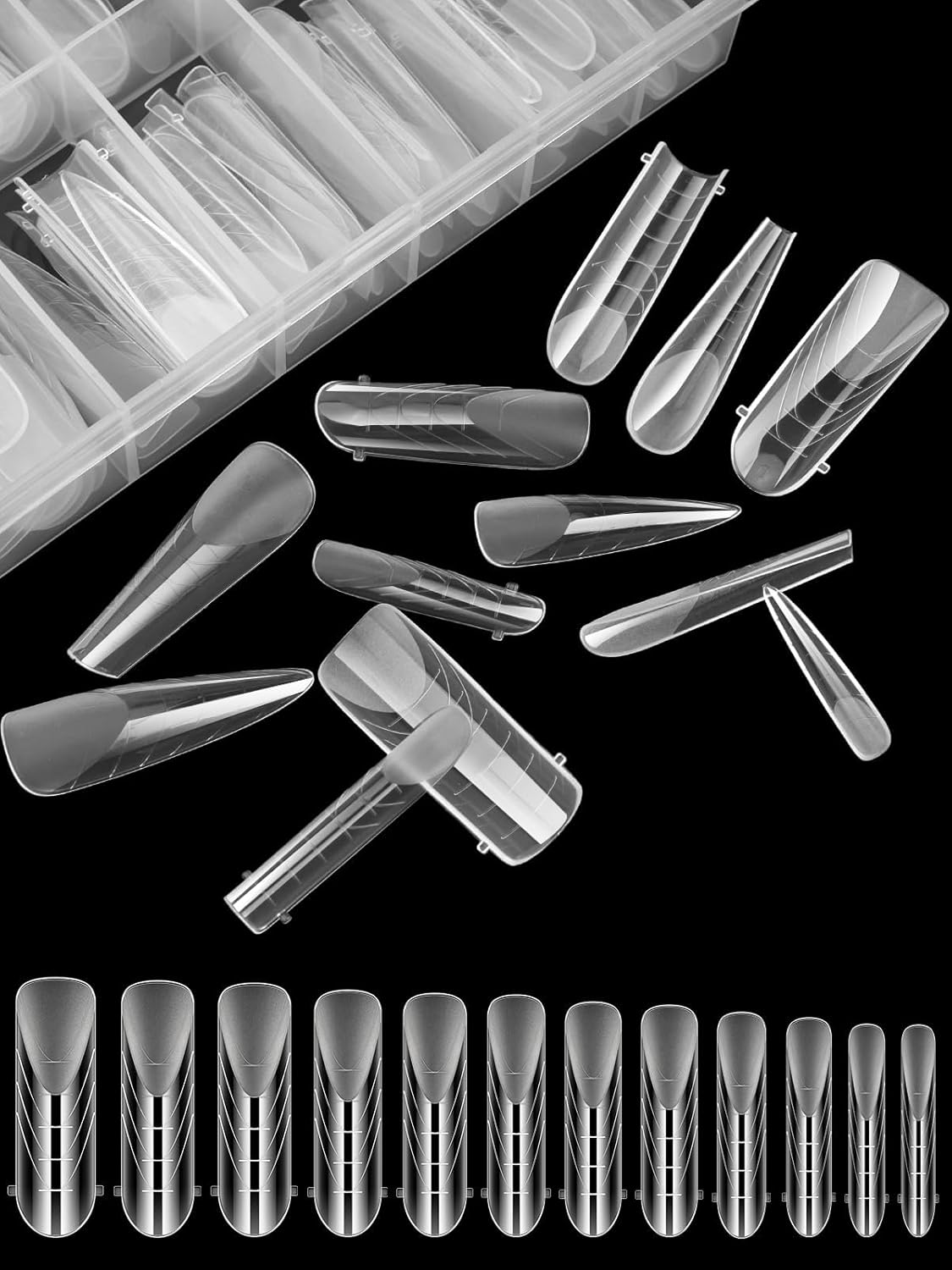 EBANKU 96PCS Clear Matte Dual Nail Forms Kit Full Cover Nail Mold Tips Acrylic Nail Extension Tools 4 Styles 12 Sizes Scale for Poly Gel Nail Art Salon Nails Design