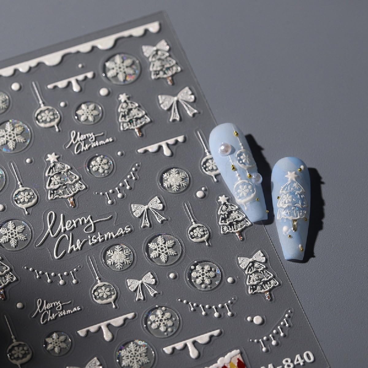 5D Embossed Christmas Nail Art Sticker White Snowflake Nail Decals Self-Adhesive Nail Design Christmas Tree Nail Sticker for Women Girls Winter Xmas Holiday Manicure DIY Nails Supplies