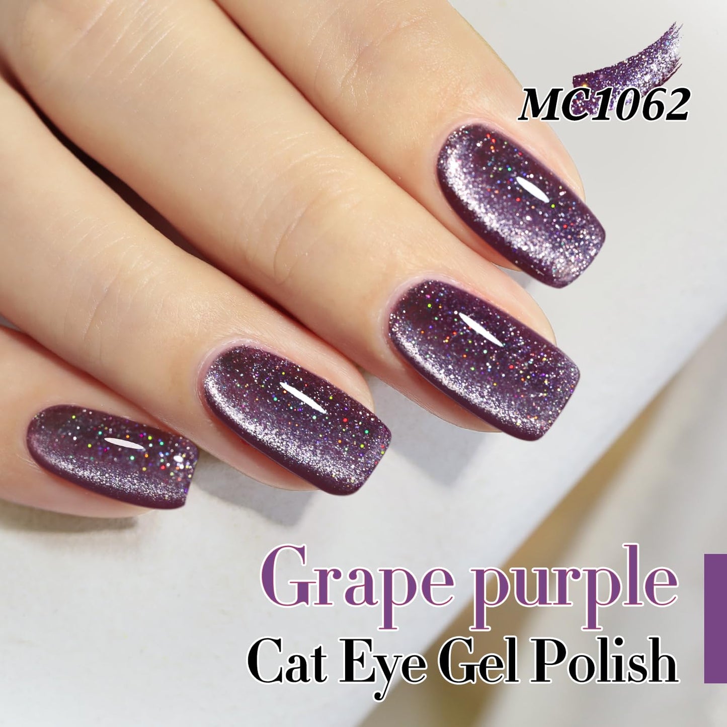 Double Rhythm 0.5 OZ Cat Eye Gel Polish with Magnet 15ML Holographic Glitter Shimmer Translucent Jelly Color Magnetic Nail Polish Salon DIY at Home (MC1062)