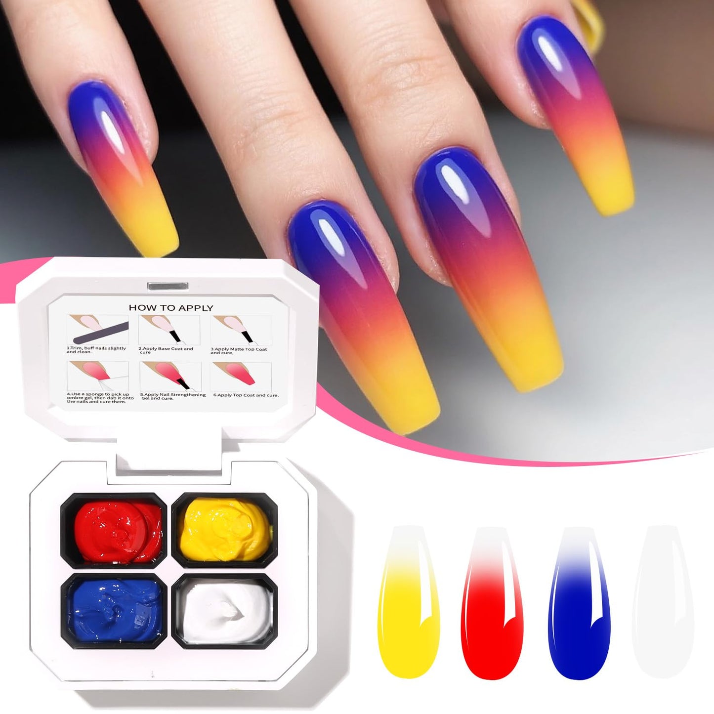 Ombre Gel Polish Nail Sponges for Ombre 4 Series Colorful Blush Effect Gradient painting gel ombre & pat paint for nails Multistyle French Manicure Nail Art DIY Home (A10, 1)