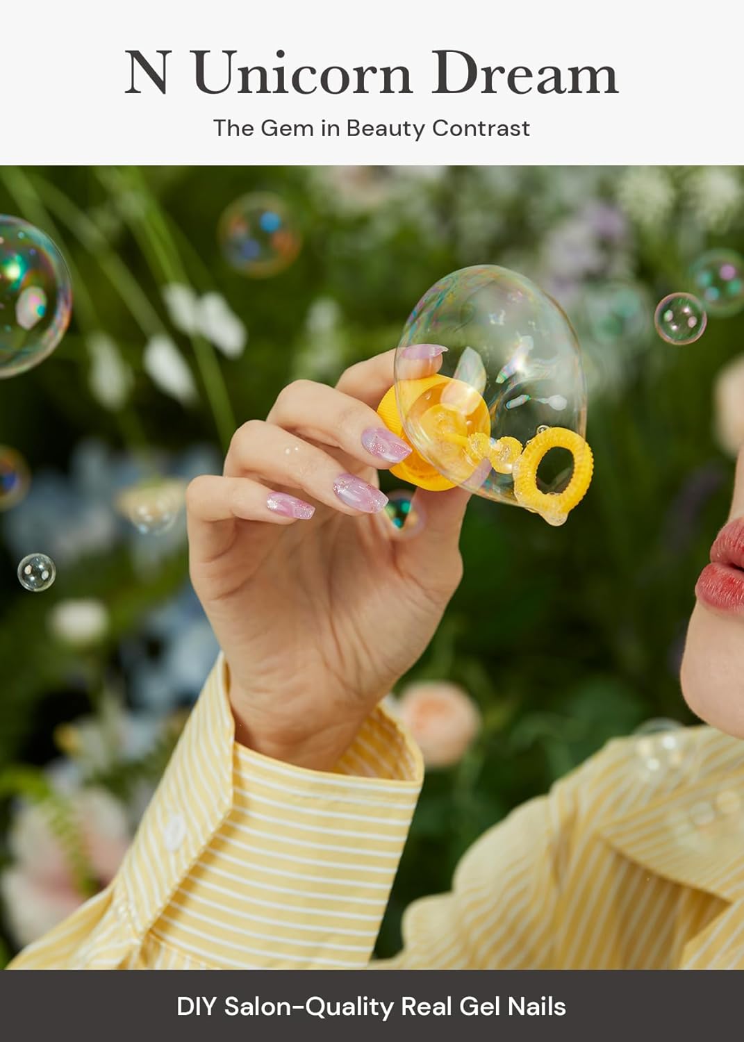 ohora Semi Cured Gel Nail Strips (N Unicorn Dream) - Works with Any Lamps, Salon-Quality, Long Lasting, Easy to Apply & Remove - Includes 2 Prep Pads, Nail File & Wooden Stick