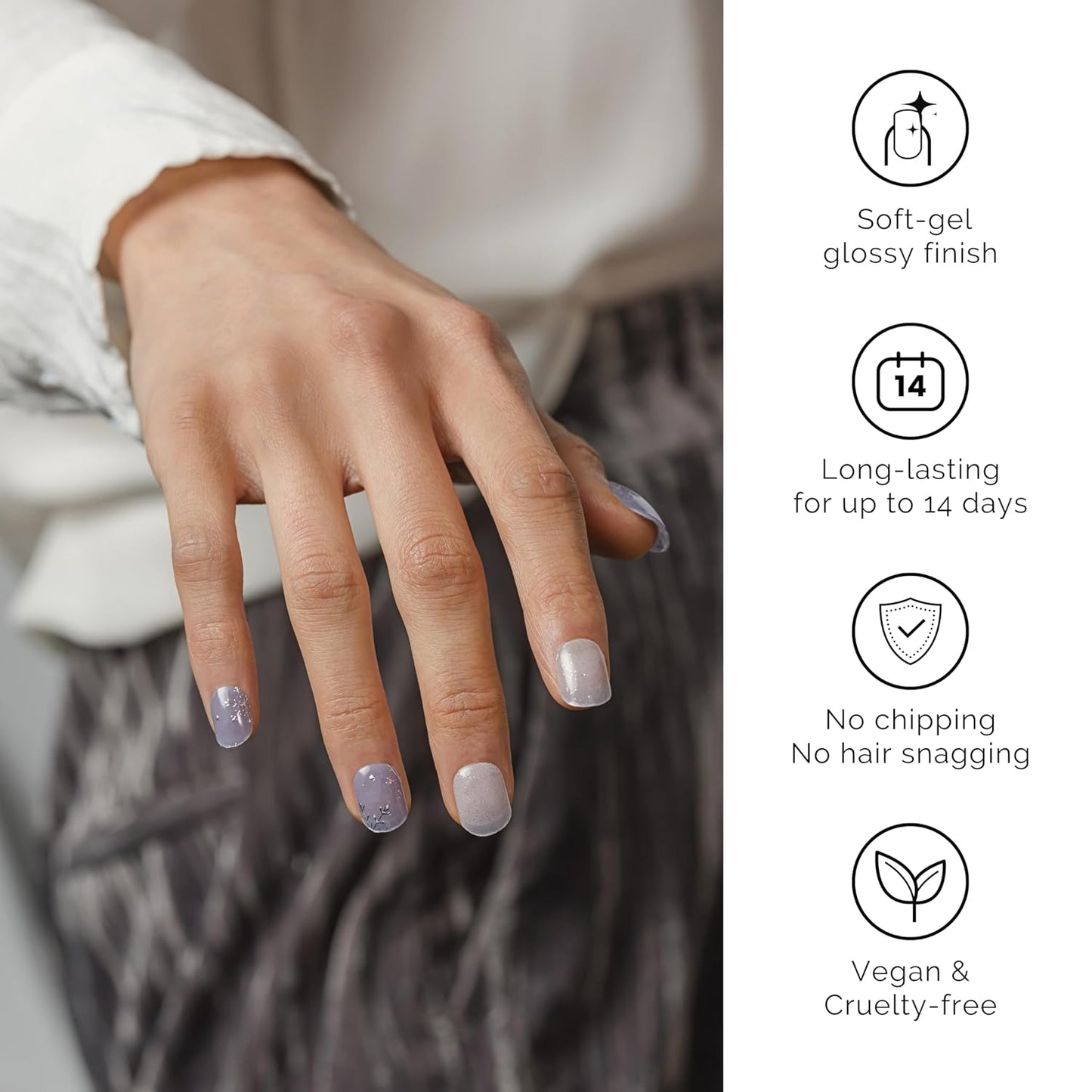 NAILOG Semi Cured Gel Nail Strips - 34 pcs Salon-Quality Winter Nail Wraps with Soft Gel Finish (Snow Rain)