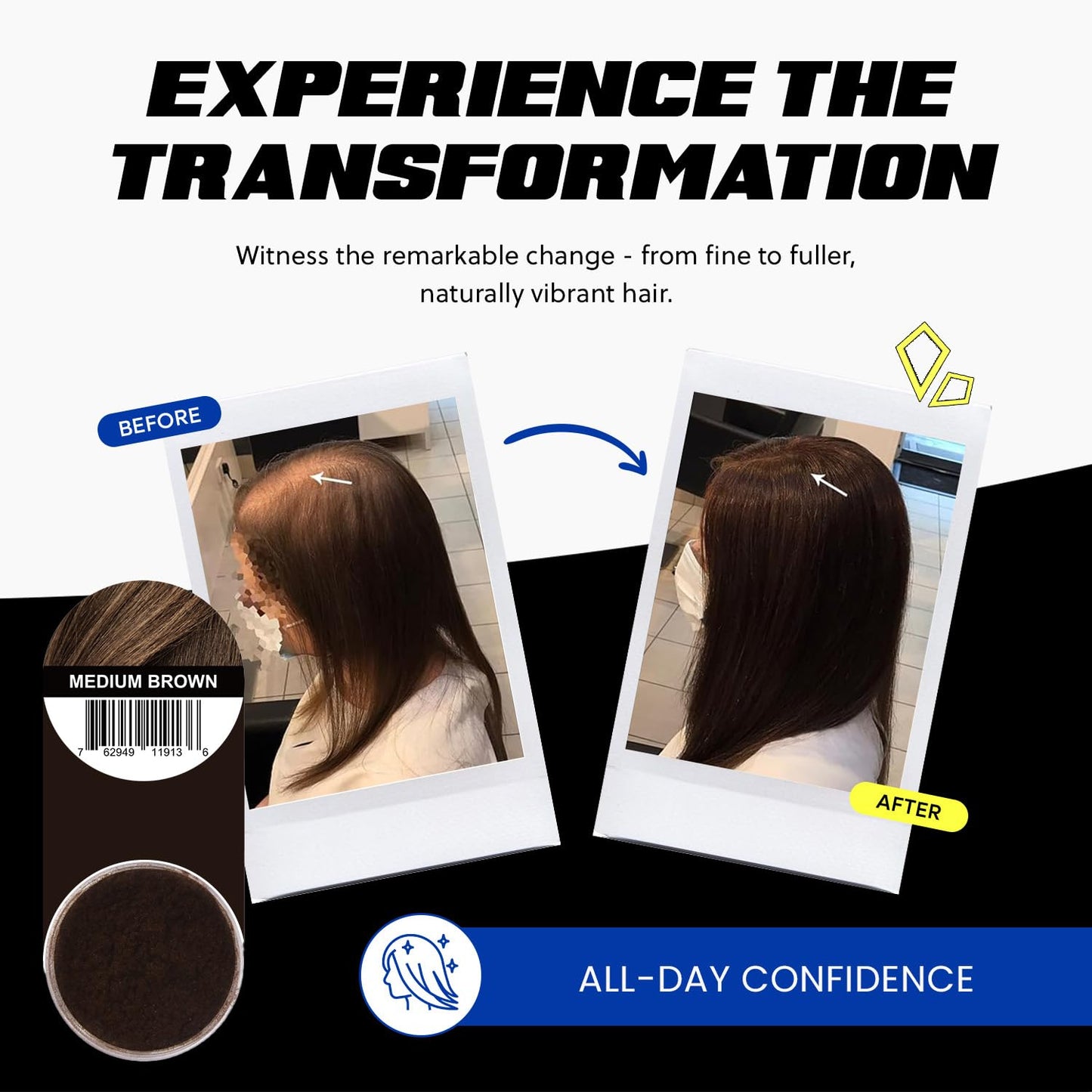 PrimeLook Hair Building Fibers, Luxurious Building Fibers for Thinning Hair, Superior Formula for Men & Women, Instant Volume, Matches Colors (27.5g, Medium Brown)