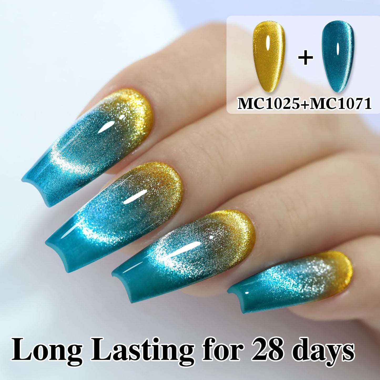 Double Rhythm 0.5 OZ Cat Eye Gel Polish with Magnet 15ML Holographic Glitter Shimmer Translucent Jelly Color Magnetic Polish Salon DIY at Home (Teal-MC1071)