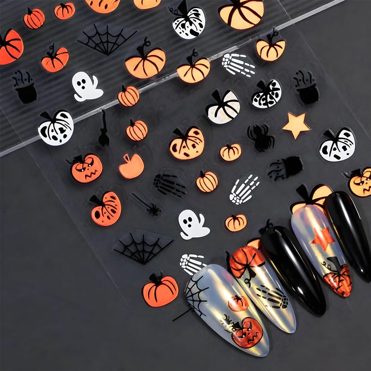 12Pcs Halloween Nail Stickers - Halloween Nail Decals - 3D Self-Adhesive Ghosts Pumpkin Spider Web Nail Design Decorations for Halloweens DIY Manicure Supplies - Nail Art Decorations Accessories