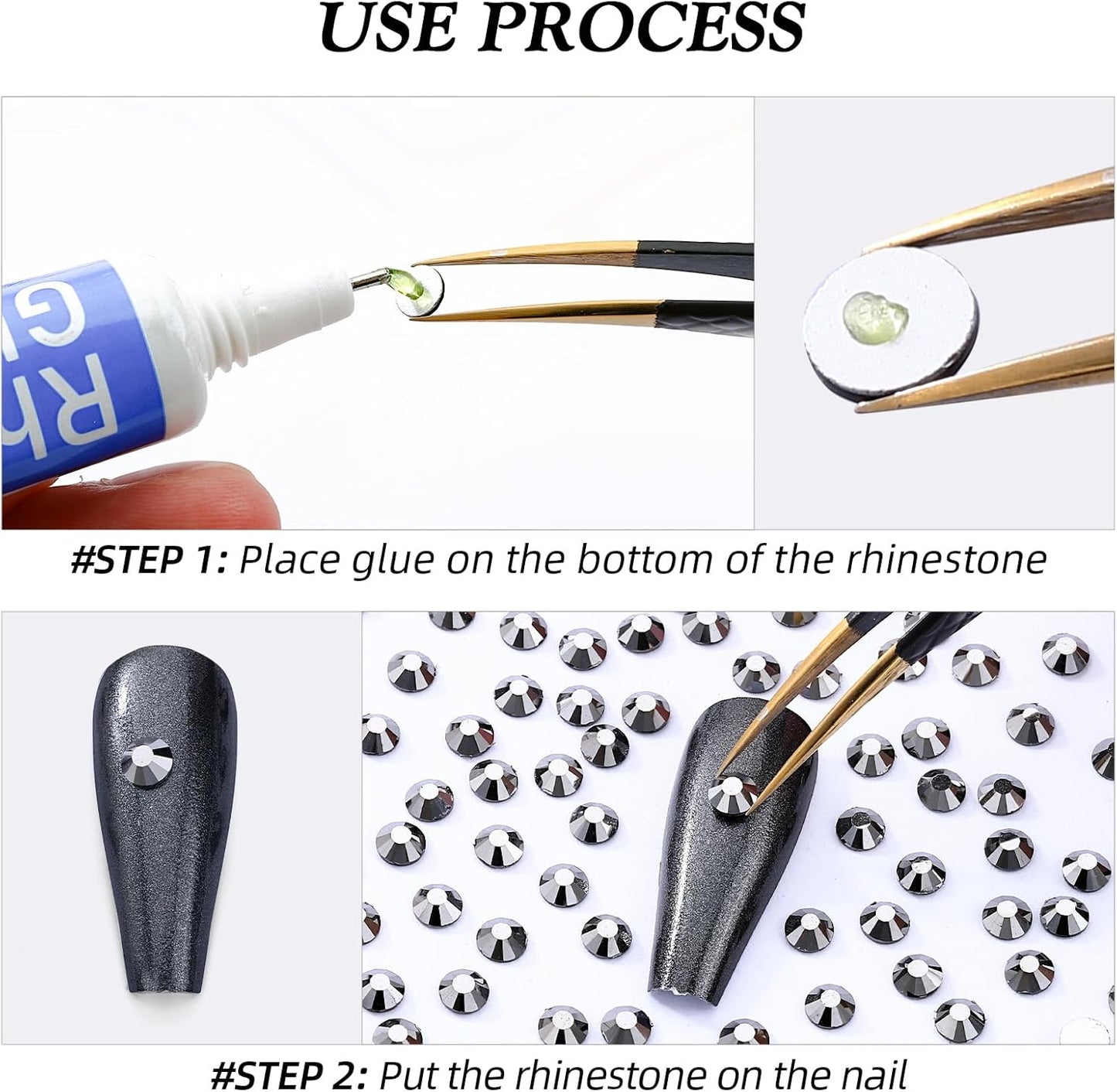 Black Hematite Flatback Rhinestones, Glass Rhinestones for Nail Art and Craft, Glue Fix, Loose Crystal Gemstones(Black Hematite, SS16, 1440pcs, 3.8-4.0mm)