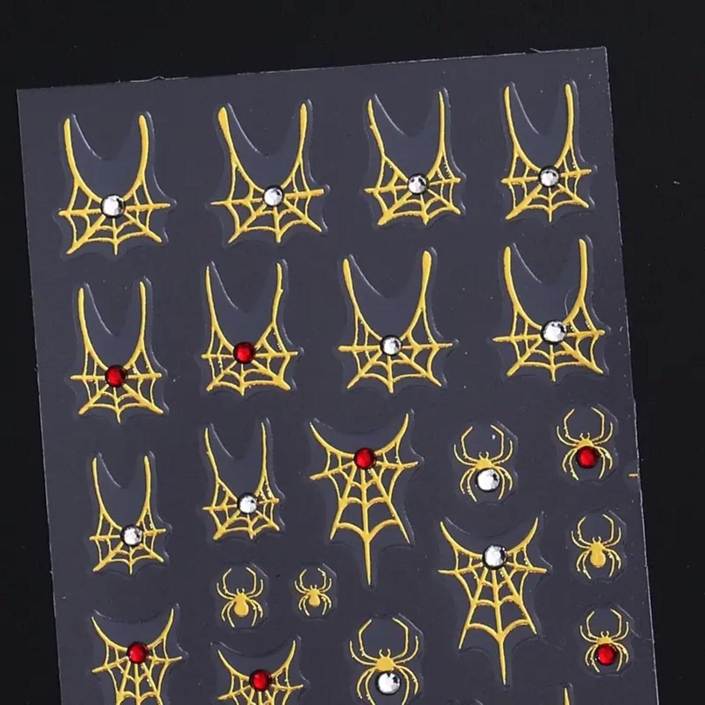 Halloween Nail Art Stickers Decals 4PCS Golden Spider Web Spider Nail Decals with Rhinestone White Red Crystal Spider Web Spider Nail Stickers Bow Heart Halloween Nail Art Supplies for Women Manicure