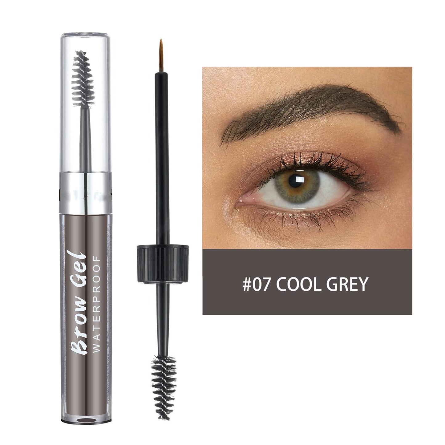 MAEPEOR Waterproof Eyebrow Gel 8 Colors Full-pigmented Long Lasting Liquid Brow Gel for Fuller & Defined Looking (#07 Cool Grey）