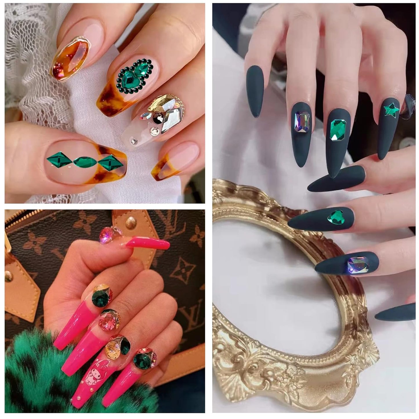 HOINCO 3100Pcs Flat Back Rhinestones for Nails - Mix 20 Styles Gems, 600 Diamonds + 2500 Round Beads for Crafts With Tweezers Pen