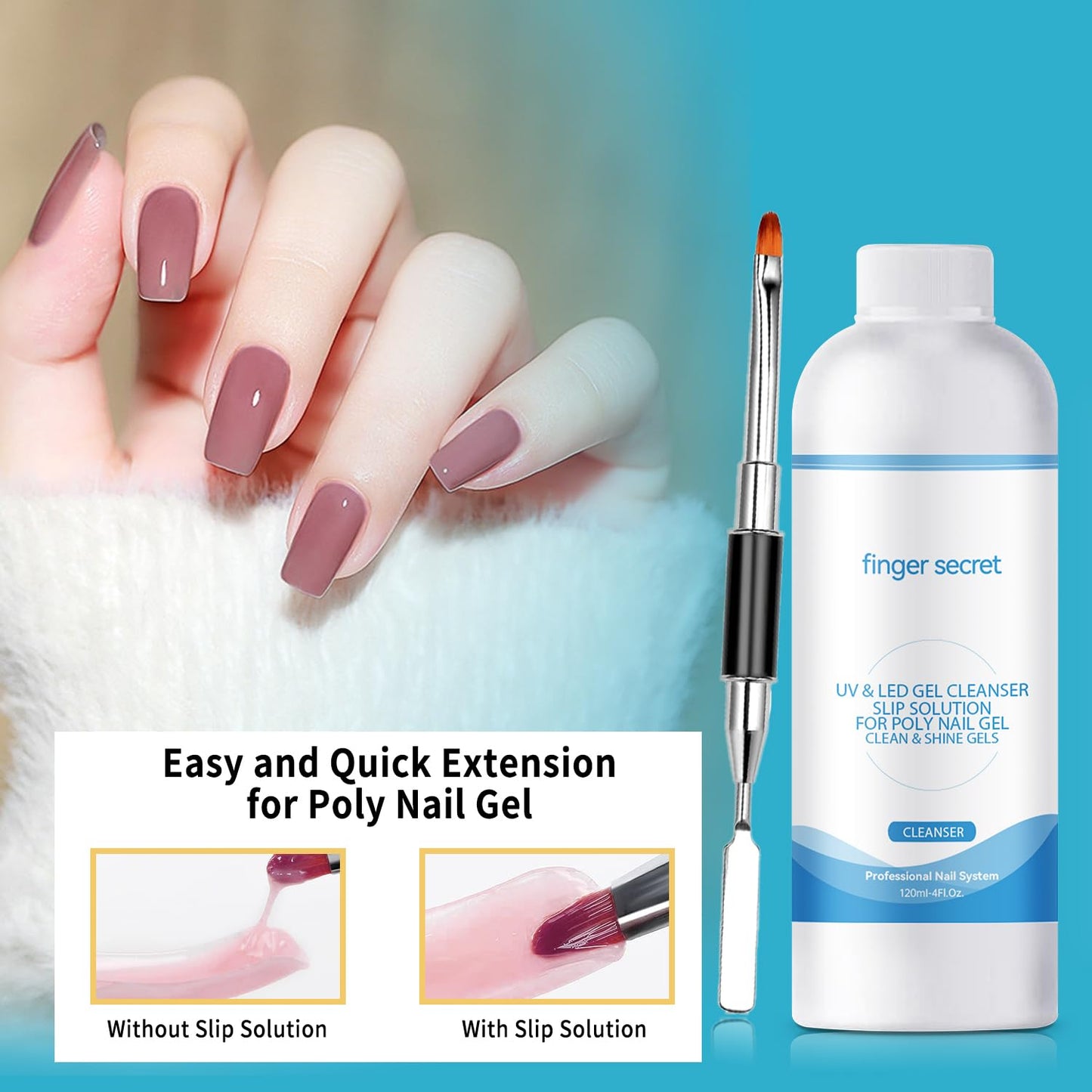 Slip Solution 4Fl.Oz Slip Solution Nail Extension Gel Liquid Slip Solution for Poly Gel Nails with Brush Spatula Glass Cup Nail Cleaning pads Gel Cleanser for Nails