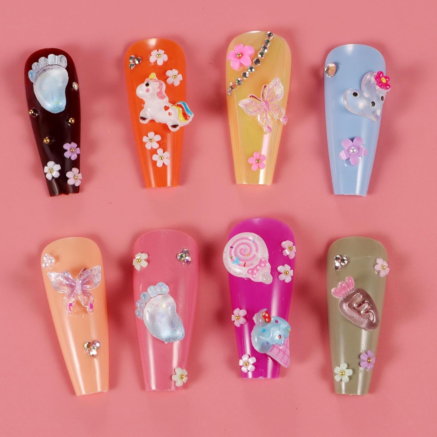 250pc 3D Nail Charms Set - Diverse Shapes & Colors for Acrylic Nails & DIY Crafts (#5)