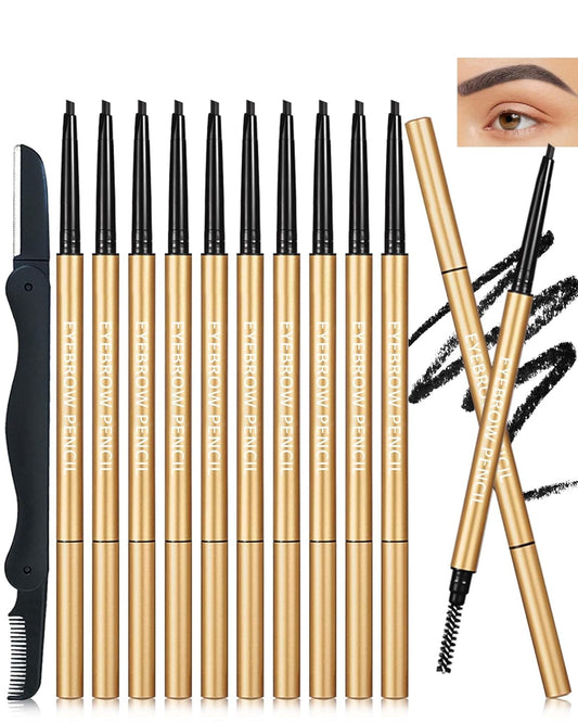 Black Eyebrow Pencil, 12Pcs Black Ultra-Fine Retractable Eye Brow Pencil,Long-Lasting Waterproof Eyebrow Tint Pen Kit for Define Shape and Fill Brow,Thanksgiving Eye Makeup Gift Set for Women Girl-01