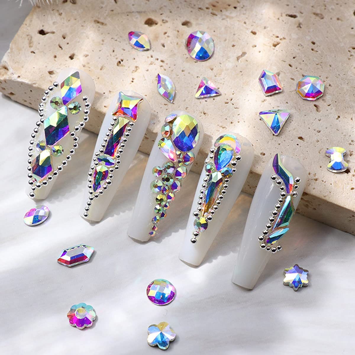 4080Pcs Crystal AB Nail Rhinestones Multi Shapes Flatback Crystal White AB Gems Round Beads K9 Glass Stones Diamonds jewels Nail Art Supplies Nail Charms for Nails Faces Eyes Makeup DIY Crafts