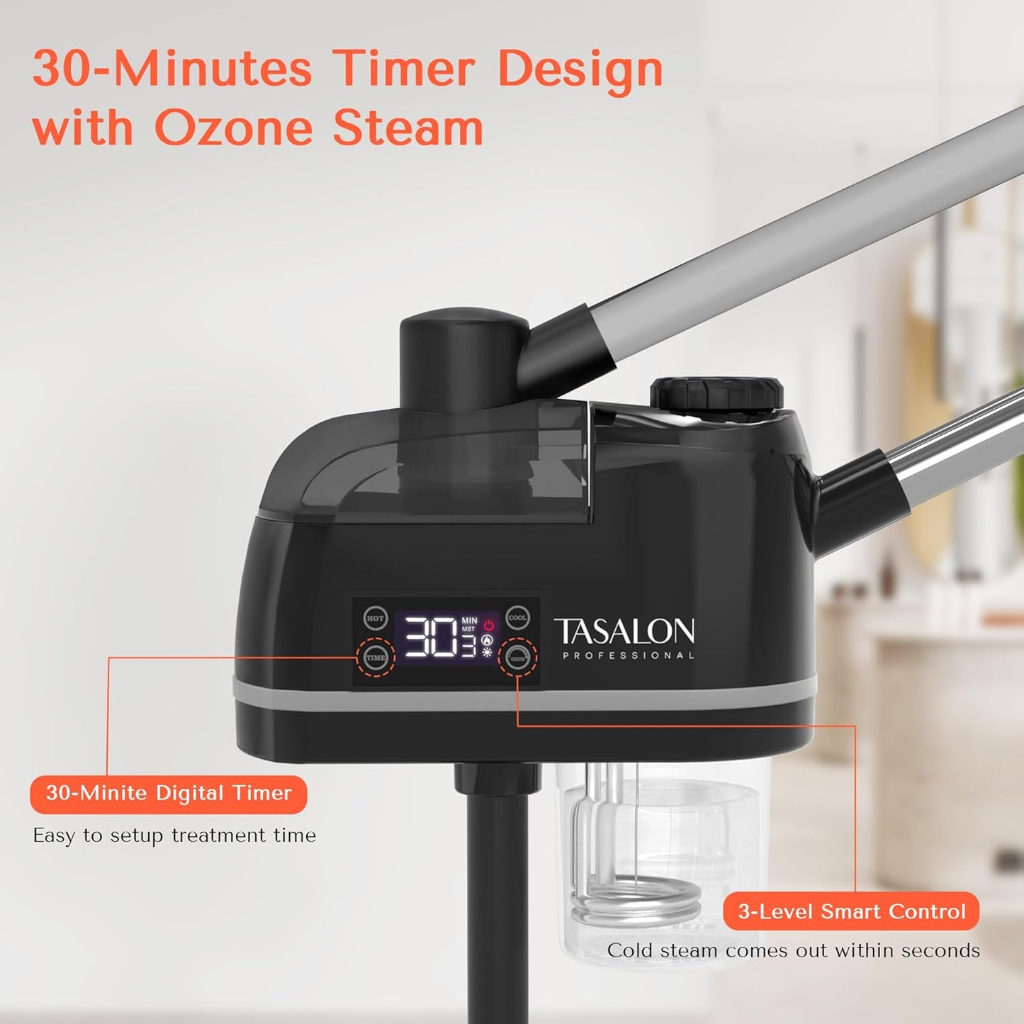 TASALON 2 in 1 Professional Facial Steamer on Wheels -with Ozone and Hot & Cold Mist, Ionic Facial Steamer Kit for Facial Deep Cleaning and Moisturize, SPA & Home, Ozone Face Humidifier - Black