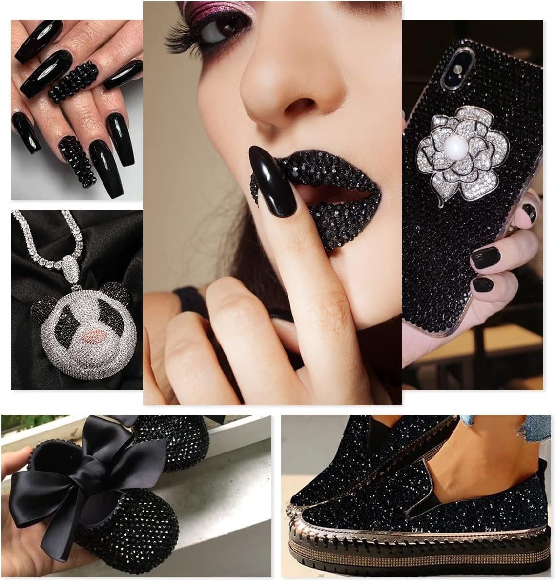 16000PCS Pure Black Resin Rhinestones for Crafting 3mm 4mm 5mm Flatback Jelly Stones Bulk SS10 SS16 SS20 Diamonds Gems Charms for Nails Face Eyes Makeup Tumblers Bottles Crafts Clothes Shoes