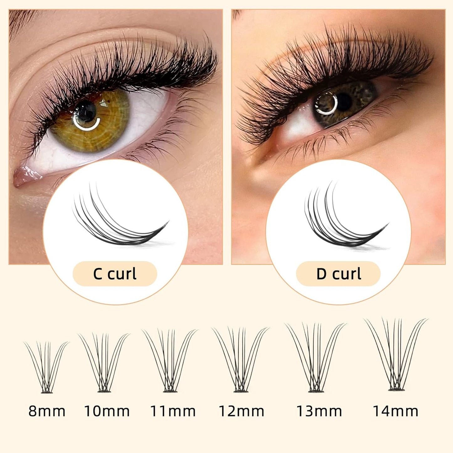 QUEWEL Cluster Lashes 240Pcs 10D+20D D Curl Mix8-14mm Lash Extensions Soft&Natural False Eyelashes Individual DIY Eyelash Extension at Home(10D+20D D MIX8-14)
