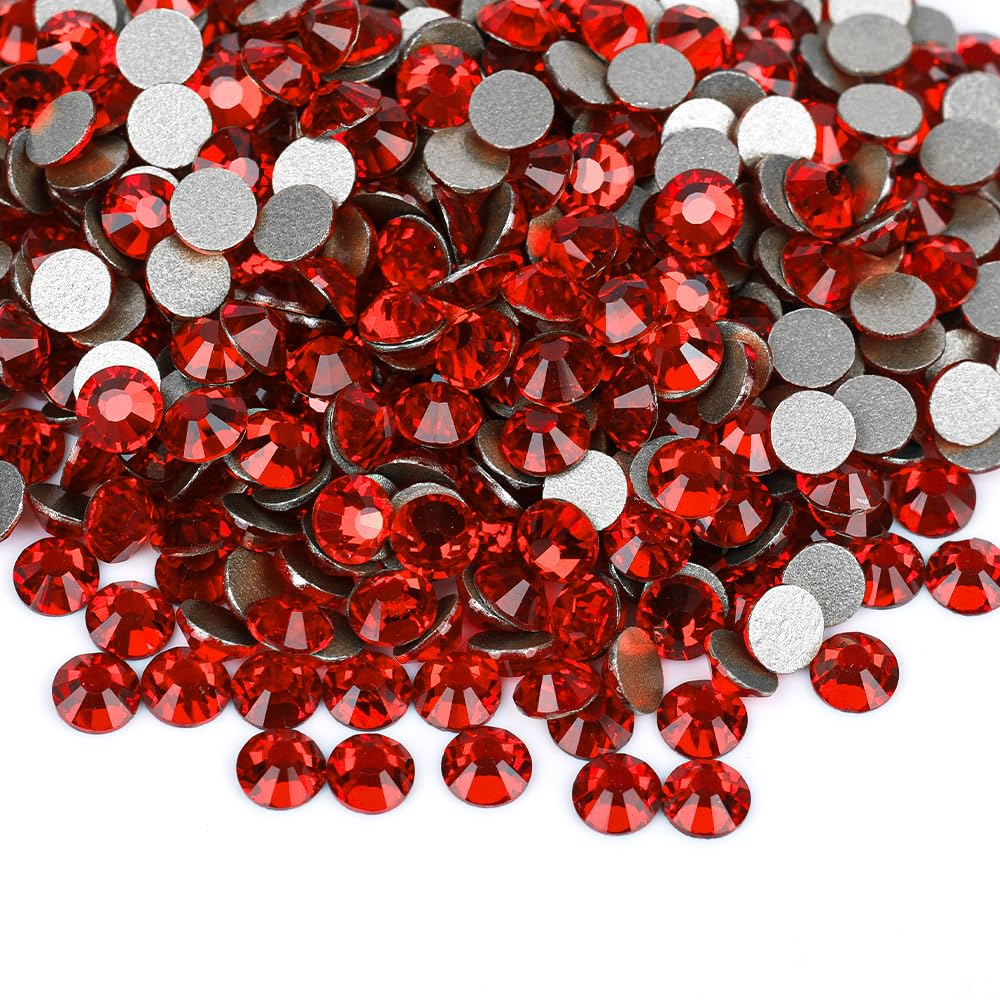 Flatback Glass Rhinestones,Bedazzler Gems 1440pcs Non Hotfix Crystal Rhinestones for Nail Charms Crafts Clothes Tumblers,Red,SS20