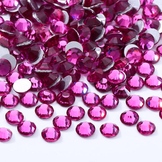 Fuchsia Flatback Rhinestones, Glass Rhinestones for Nail Art and Craft, Glue Fix, Loose Crystal Gemstones(Fuchsia, SS30, 576pcs, 6.4-6.6mm)