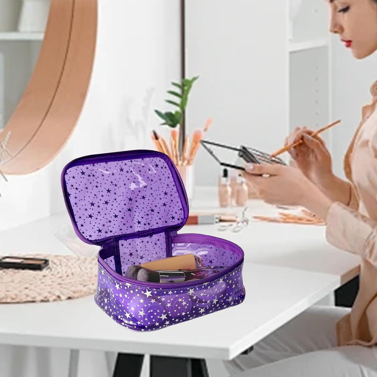Holographic Makeup Bags Bulk,Clear Storage Bag Toiletry Pocket Portable Zippered Iridescent Pouch Waterproof Cosmetic Gift Bags for Women (Purple)