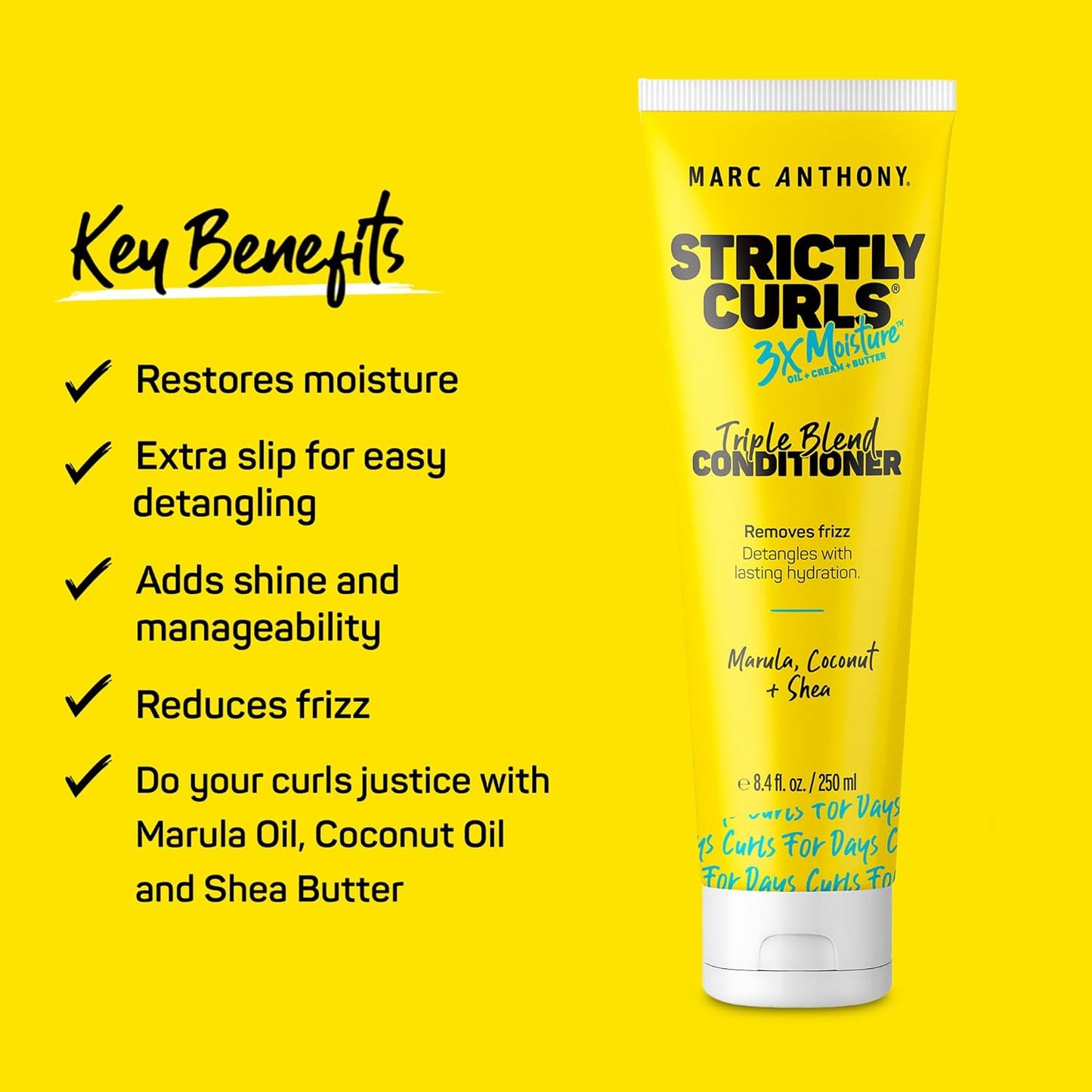 Marc Anthony Curly Hair Conditioner, Strictly Curls - 3x Moisture For Curl Defining & Enhancing - Shea Butter, Marula Oil, Aloe Vera & Coconut Cream - Sulfate Free & Color Safe For Dry Damaged Hair
