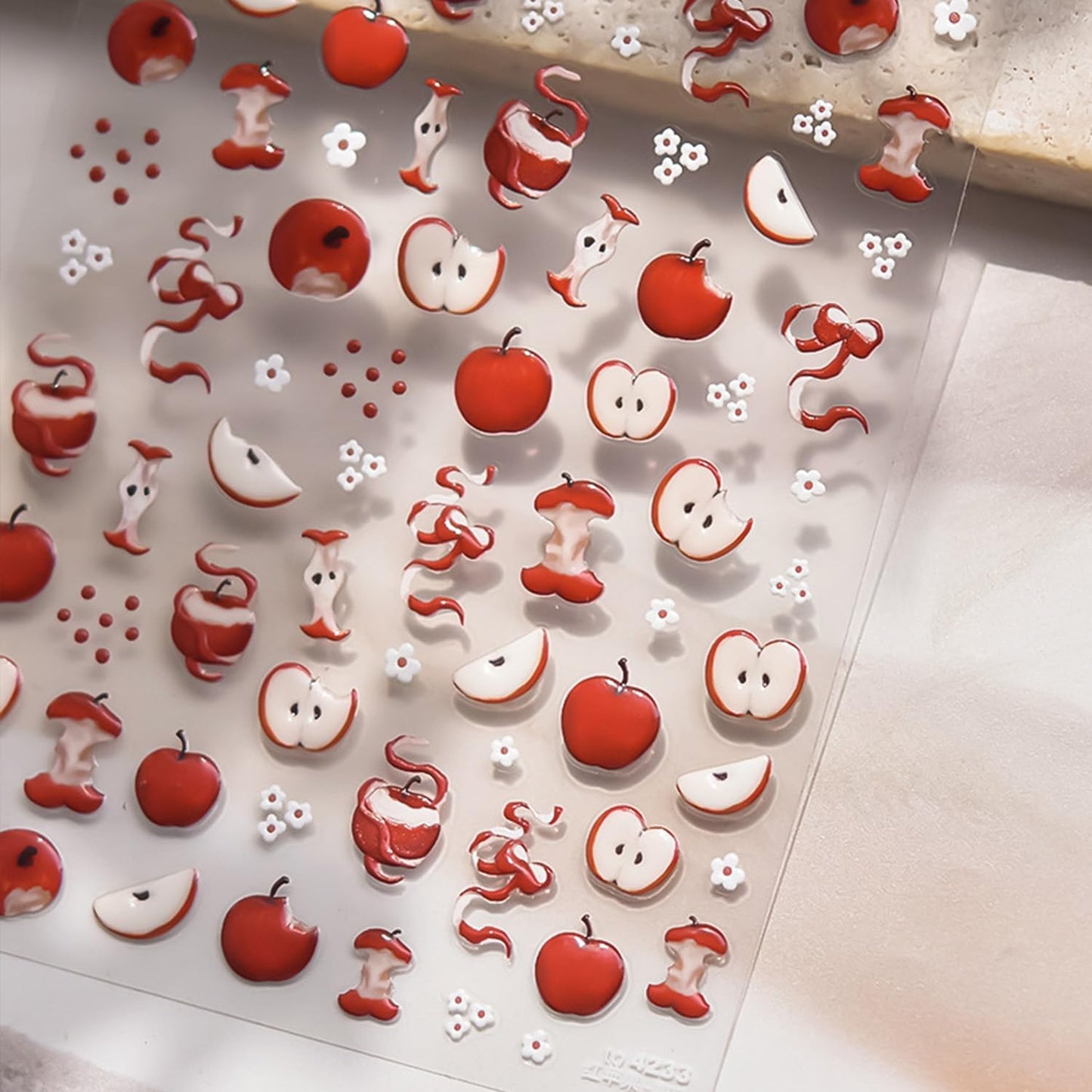 Apple Nail Stickers for Nail Art Cute Green Apple Sticker Flower Nail Art Stickers 5D Embossed Nail Decals 3D Self-Adhesive Nails Supply Manicure Sliders for Nails Decoration